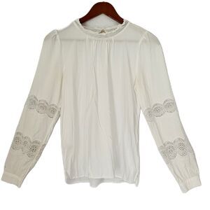 Loft Blouse Women XS White Lace Embroidery Vintage Look Cutout Classic Academia